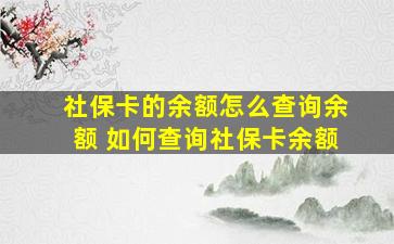 社保卡的余额怎么查询余额 如何查询社保卡余额